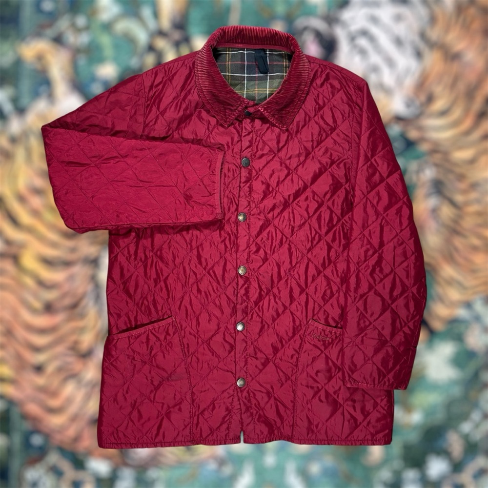 Barbour Classic Eskdale Quilted Jacket Mens Large Red Preppy Outdoor England
